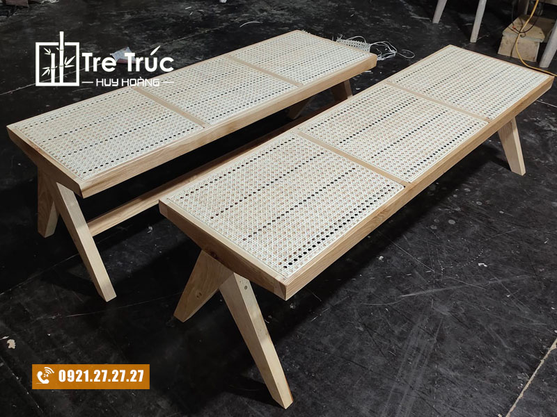 Ghế mây mắt cáo băng dài không tựa