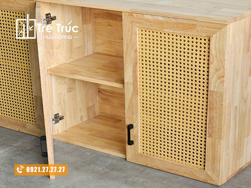 Tủ bếp cánh mây gỗ cao su
