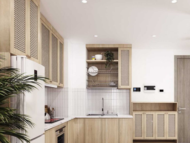 Tủ bếp cánh mây gỗ keo