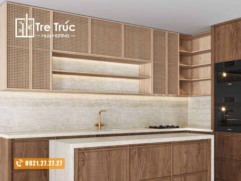 Tủ bếp cánh mây gỗ sồi