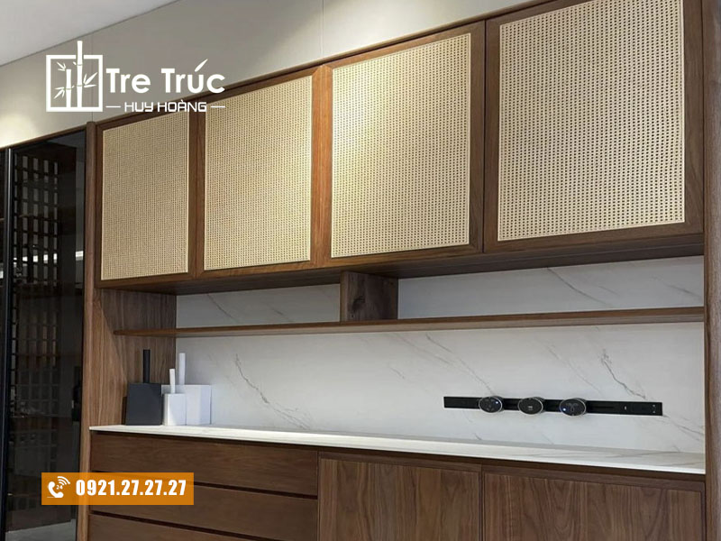Tủ bếp cánh mây gỗ công nghiệp