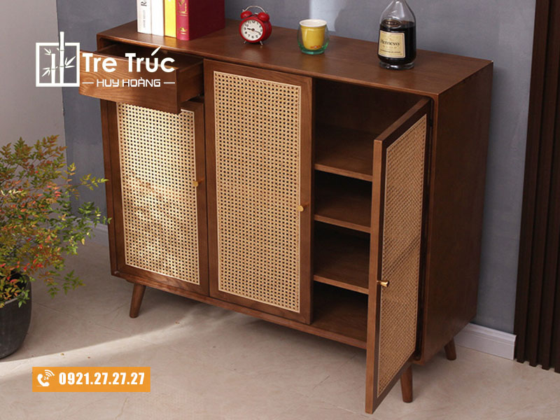 Tủ giày cánh mây gỗ óc chó