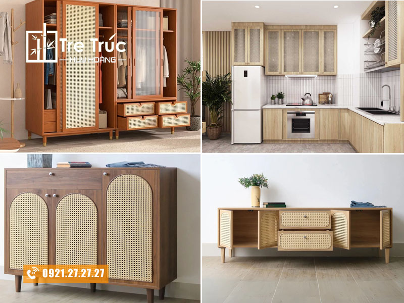 Tủ gỗ cánh mây sự kết hợp giữa mộc mạc và mềm mại