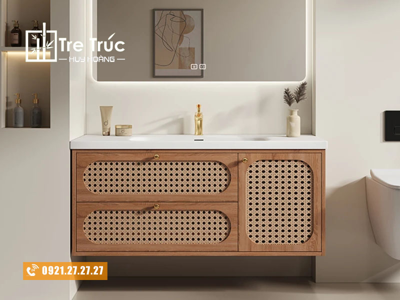 Tủ lavabo cánh mây phong cách Đông Dương